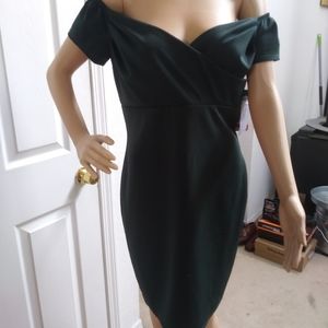 NWT Bebe Off Shoulder Hunter Green Scuba Midi Dres